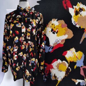 Hope Stockholm Unisex Graphic Print Button Down Size 38 Black Rayon Brush Stroke